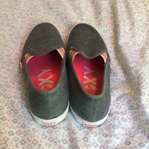 ROXY slide-on shoes. Gray with rainbow accents